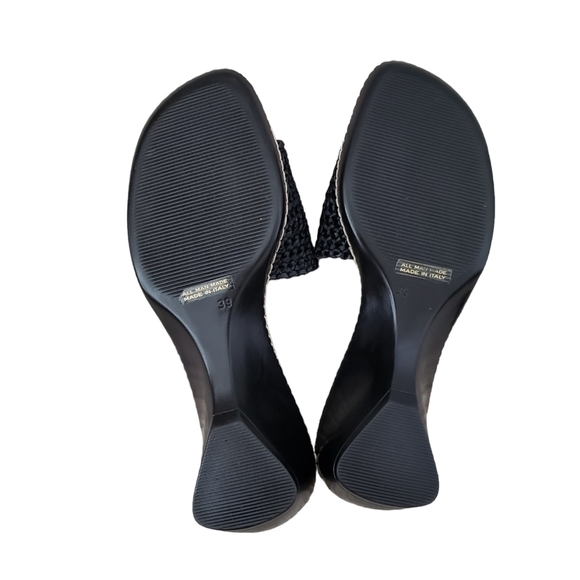 Damiani's Black Wedge Woven Top Slip On Sandals - Picture 10 of 11